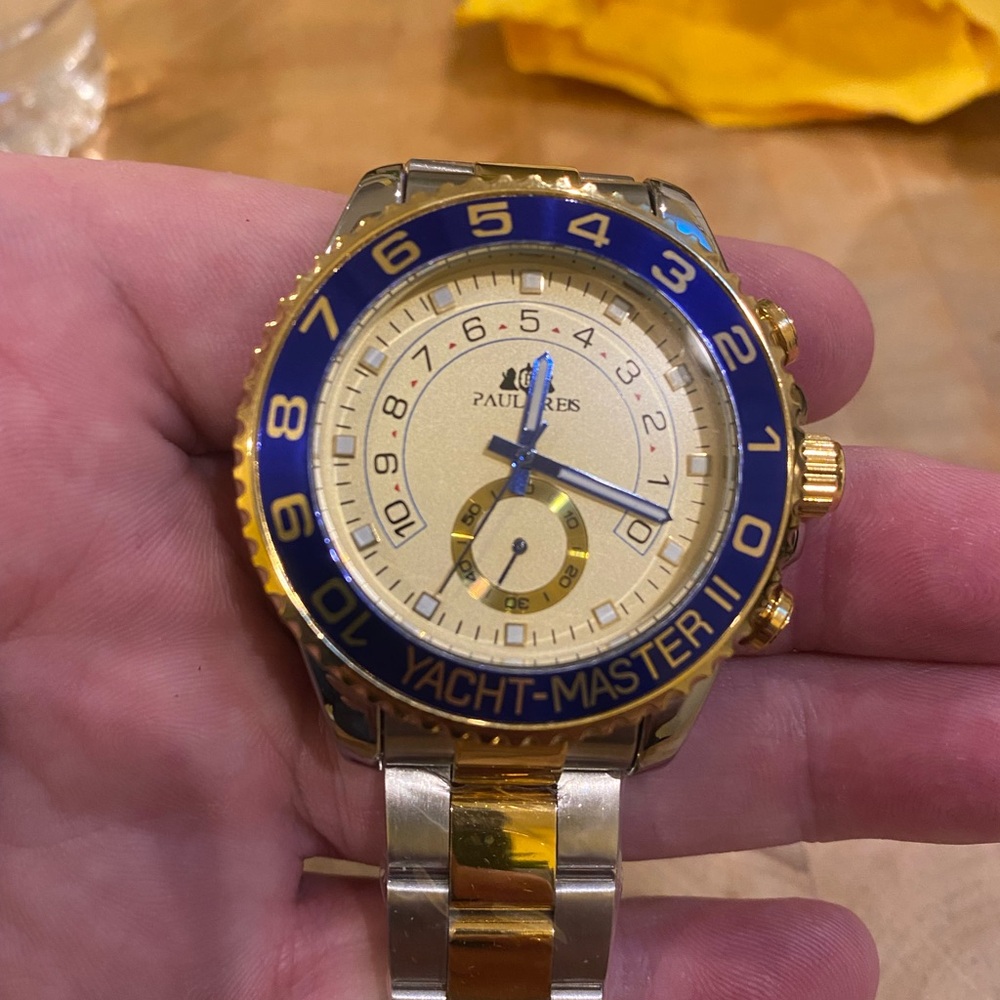 New Paulareis Automatic Mechanical Gold and Blue Yacht-Master Style Watch